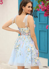 Domino | Stand Out in Enchanting Flower Homecoming Dresses This Season - Light Blue Floral - PromDressClub